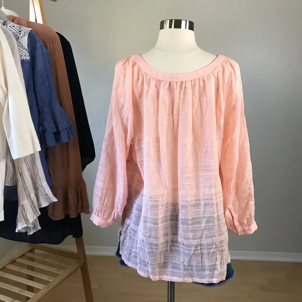 Loft • Crochet Stripe Pink Blouse